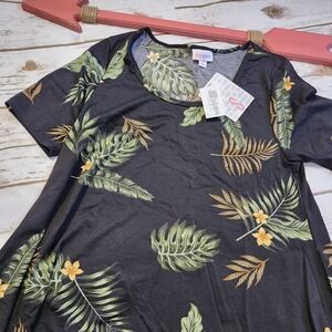 LuLaRoe Black Tropical Leaf Print Women's Top Size Small Perfect T